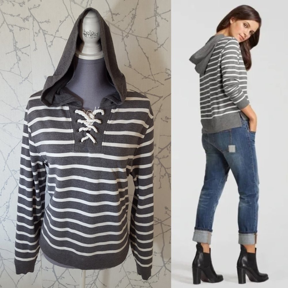 Cabi Gray Striped Modal Blend Pullover Windward Hoodie